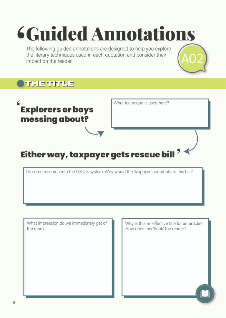 Close-up of guided annotation tasks for Explorers or boys messing about? by Steven Morris, focusing on literary techniques for Edexcel iGCSE English Language.