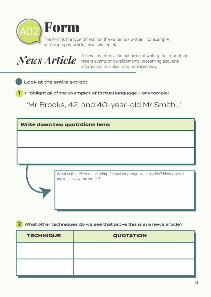 Inside page showing guided annotations and technique spotlights for the Edexcel iGCSE English Language Revision Workbook